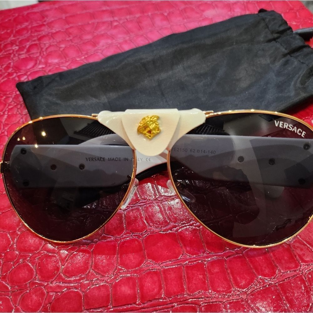 Versace Gold and Black Aviator Sunglasses
